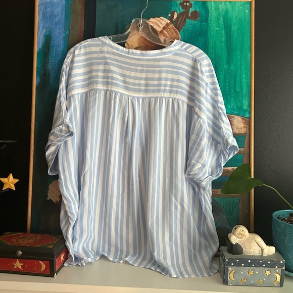 Dex Light Blue and White Striped Casual Short Sleeve Shirt XXL - Picture 8 of 15